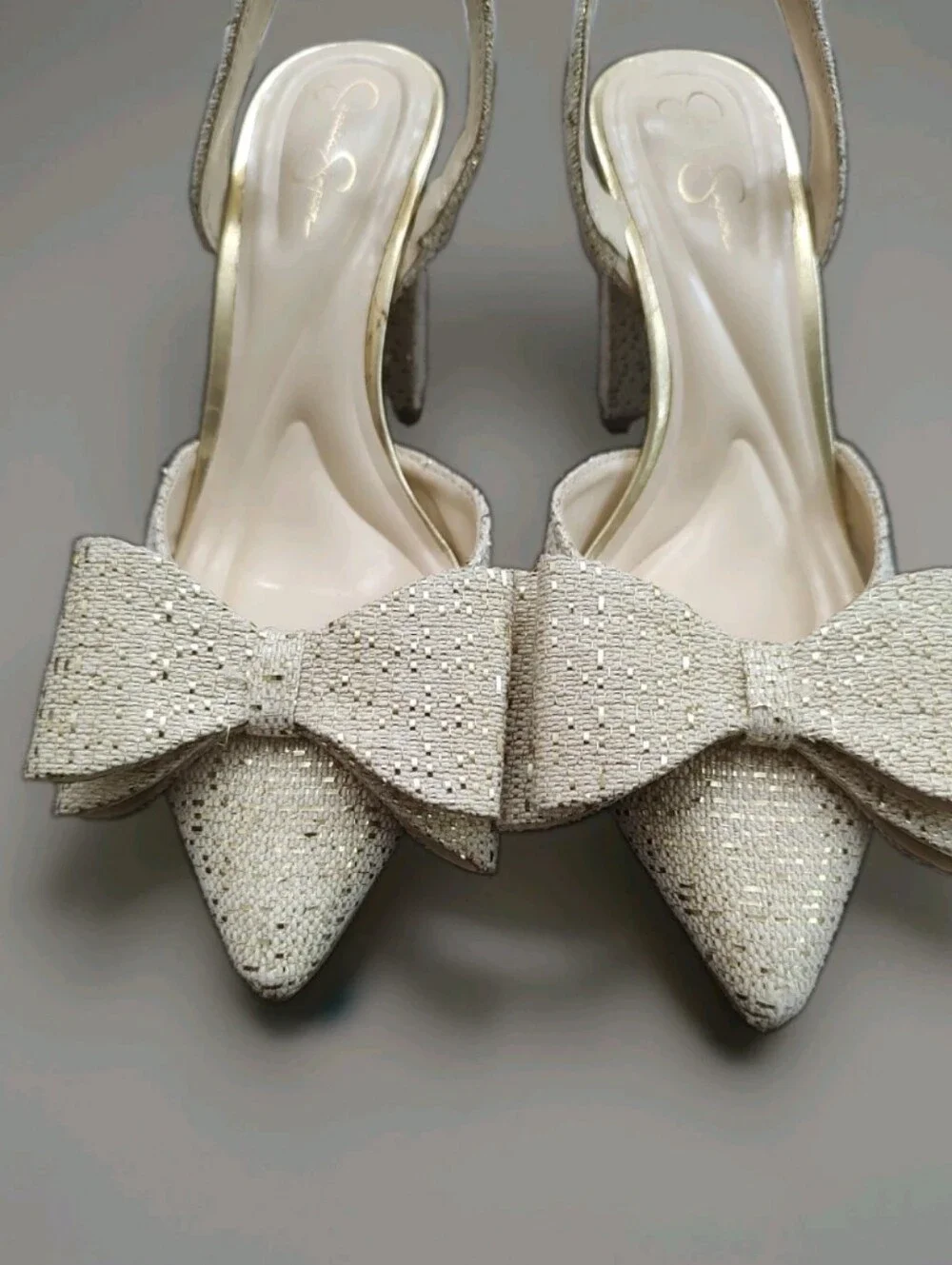 Jessica Simpson Nekira 3 Slingback Heel Pumps Soft Gold Glitter 6.5M NWOT Or Box